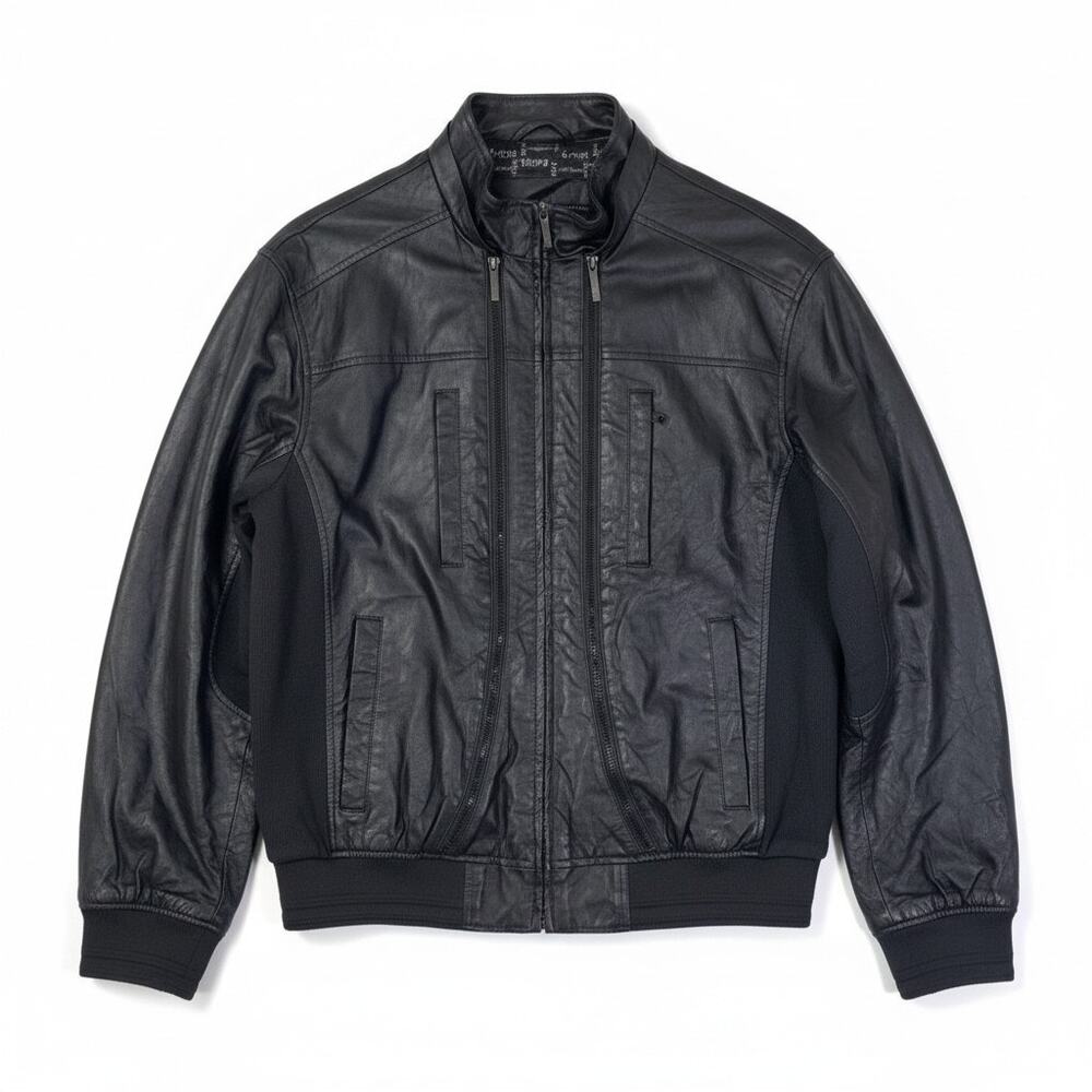 Paper Denim & Cloth Mens Faux Leather Bomber Moto Jacket Black XL Full Zip Edgy